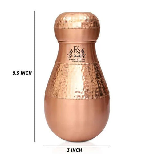 RoyalStuffs Pure Copper Bedroom Carafe Set – Hammered Copper Water Vessel with 4 Glasses (1600 ML)