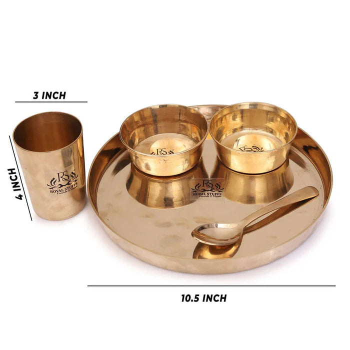 10.5 Inch Pure Bronze Kansa Thali Set – 5 Piece Handcrafted Dinnerware Set (80:20 Certified Bronze)