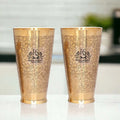 RoyalStuffs Set of 2 Pure Brass Lassi Glasses – 600 ML Embossed Traditional Design Tumblers