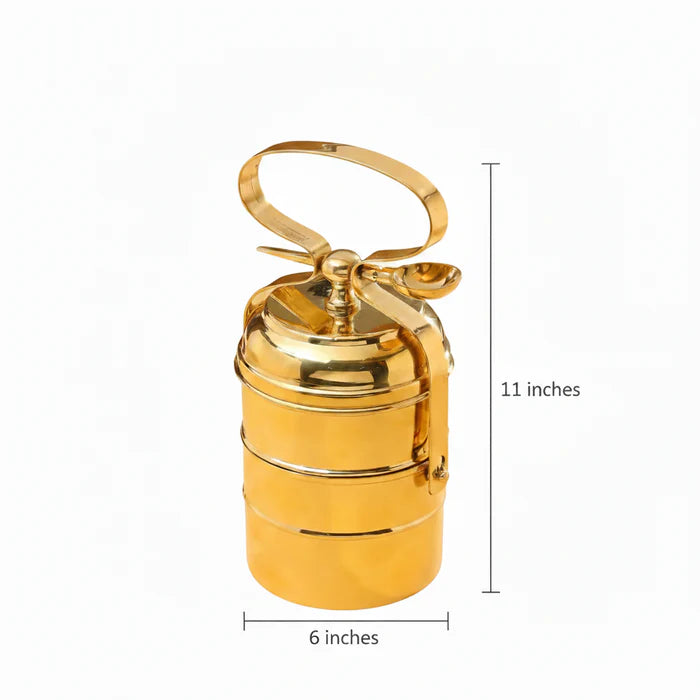 RoyalStuffs Brass 3 Tier Office Tiffin Lunch Box with Tin Lining – Portable Brass Lunch Carrier
