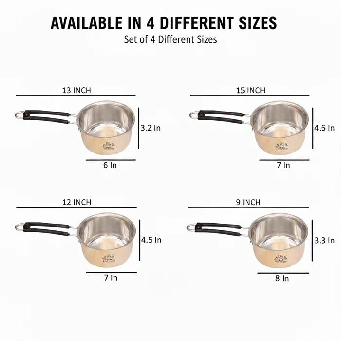 Brass Sauce Pan Tapeli with Tin Coating – Milk & Tea Cooking Pot (Multiple Sizes)
