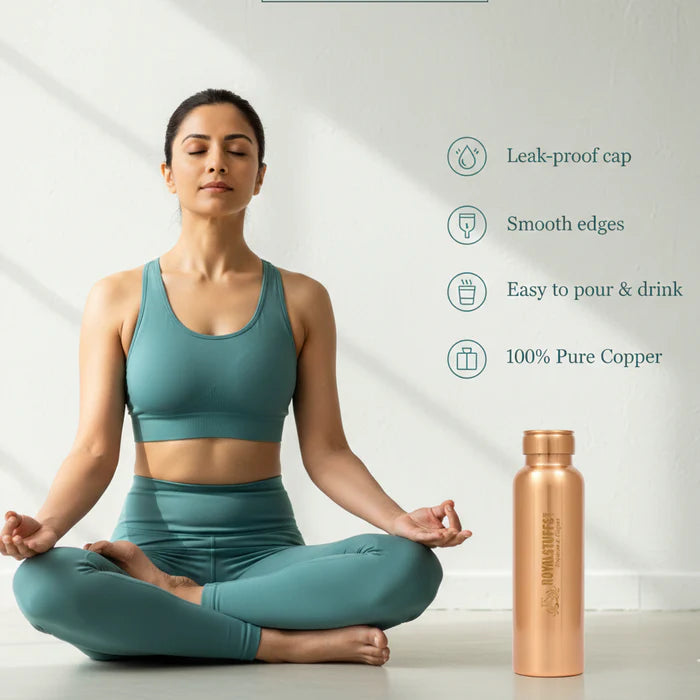 Pure Copper Water Bottle 900ml – Seamless Leak-Proof Premium Drinkware