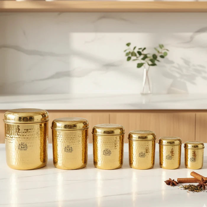 6 Piece Brass Storage Container Set – Premium Brass Kitchen Canisters