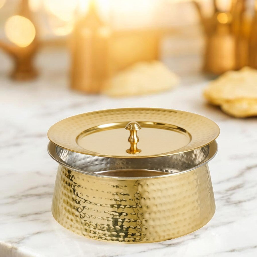 Hammered Brass Biryani Pot (Handi) with Tin Coating & Lid – Traditional Heavy Brass Cooking Vessel | 3 Sizes | RoyalStuffs