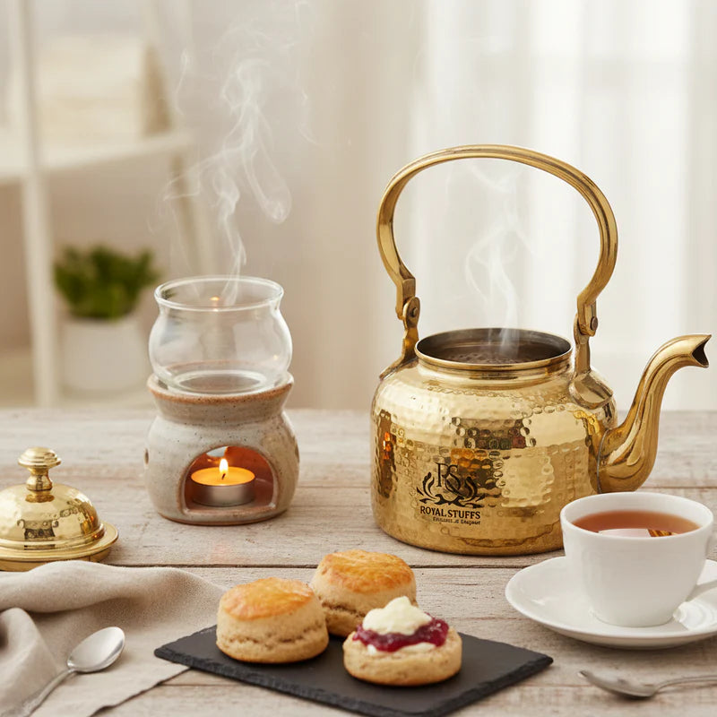 Royal Hammered Brass Tea Kettle with Tin Lining – Antique Designer (600 ml)