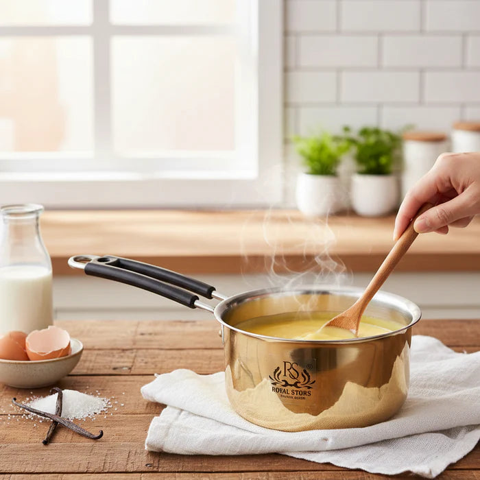Brass Sauce Pan Tapeli with Tin Coating – Milk & Tea Cooking Pot (Multiple Sizes)