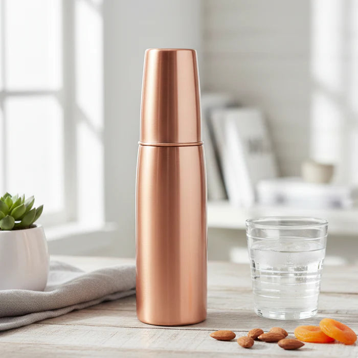 Premium Pure Copper Water Bottle (1L) with Glass Cap – Luxury Ayurvedic Drinkware