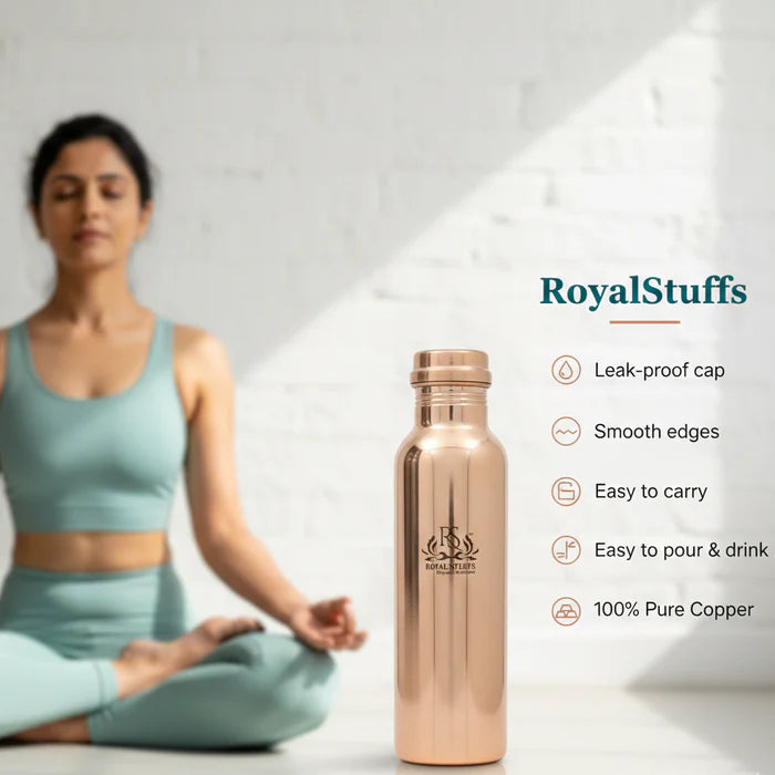 Royal Plain Shine Copper Water Bottle – 900 ml | Pure Copper, Minimal Design