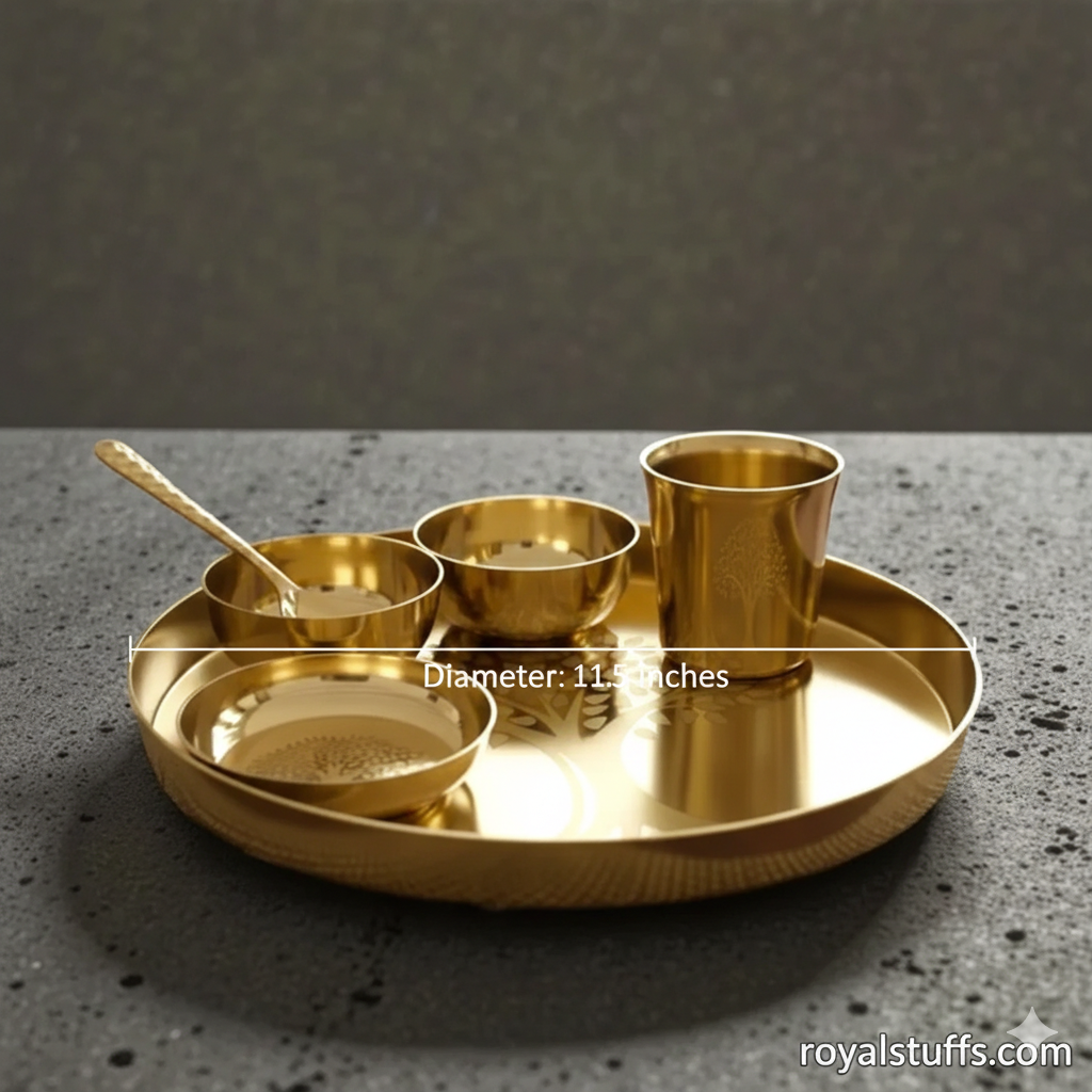 RoyalStuffs Designer Kansa Thali Set – 80:20 Certified Bronze Dinner Set with Laser Engraved Tree Design