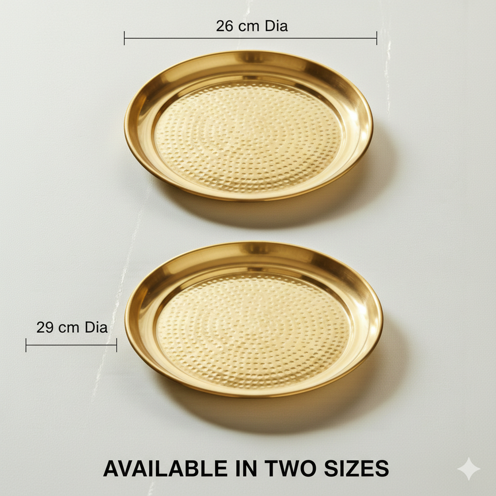 Handcrafted Hammered Brass Plate / Thali – 10.5 & 11.5 Inch | RoyalStuffs