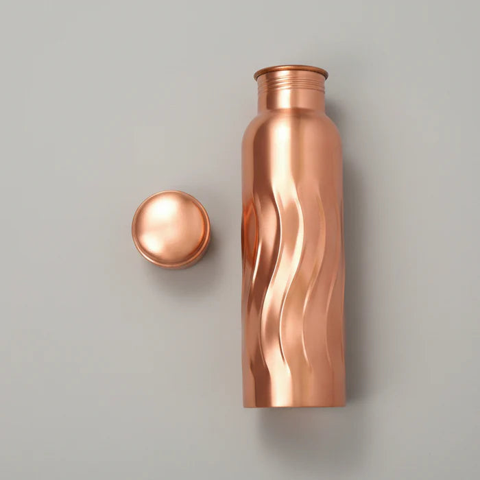 RoyalStuffs Wavy Designer Pure Copper Water Bottle – 1 Litre Modern Copper Hydration Bottle