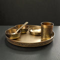 Matt 12Inch Kansa Utensil 6 Piece Embossed Designer Dinner Thali Set for Home Hotel Restaurant with 1 Dinner Plate, 2 Bowl, 1 Rice Plate, 1 Glass, & 1 Spoon