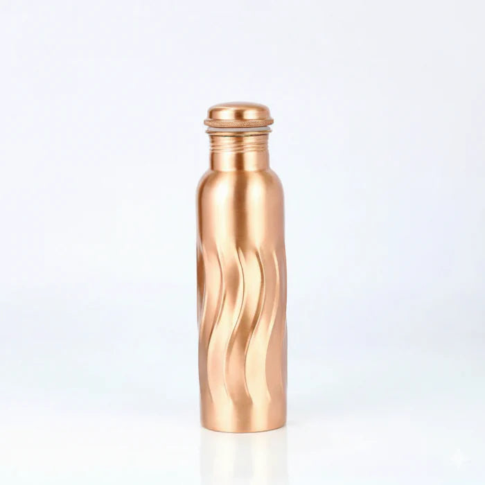 RoyalStuffs Wavy Designer Pure Copper Water Bottle – 1 Litre Modern Copper Hydration Bottle