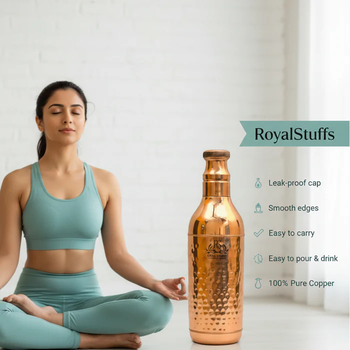 ROYAL HANDCRAFTED COPPER WATER BOTTLE – CHAMPAGNE SHAPE (1200 ML)