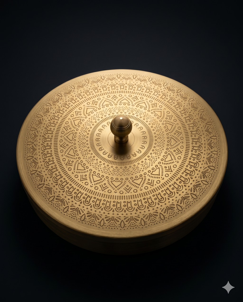 RoyalStuffs Pure Brass Chapati Box – Handcrafted Brass Roti & Puri Storage Dibba with Embossed Lid