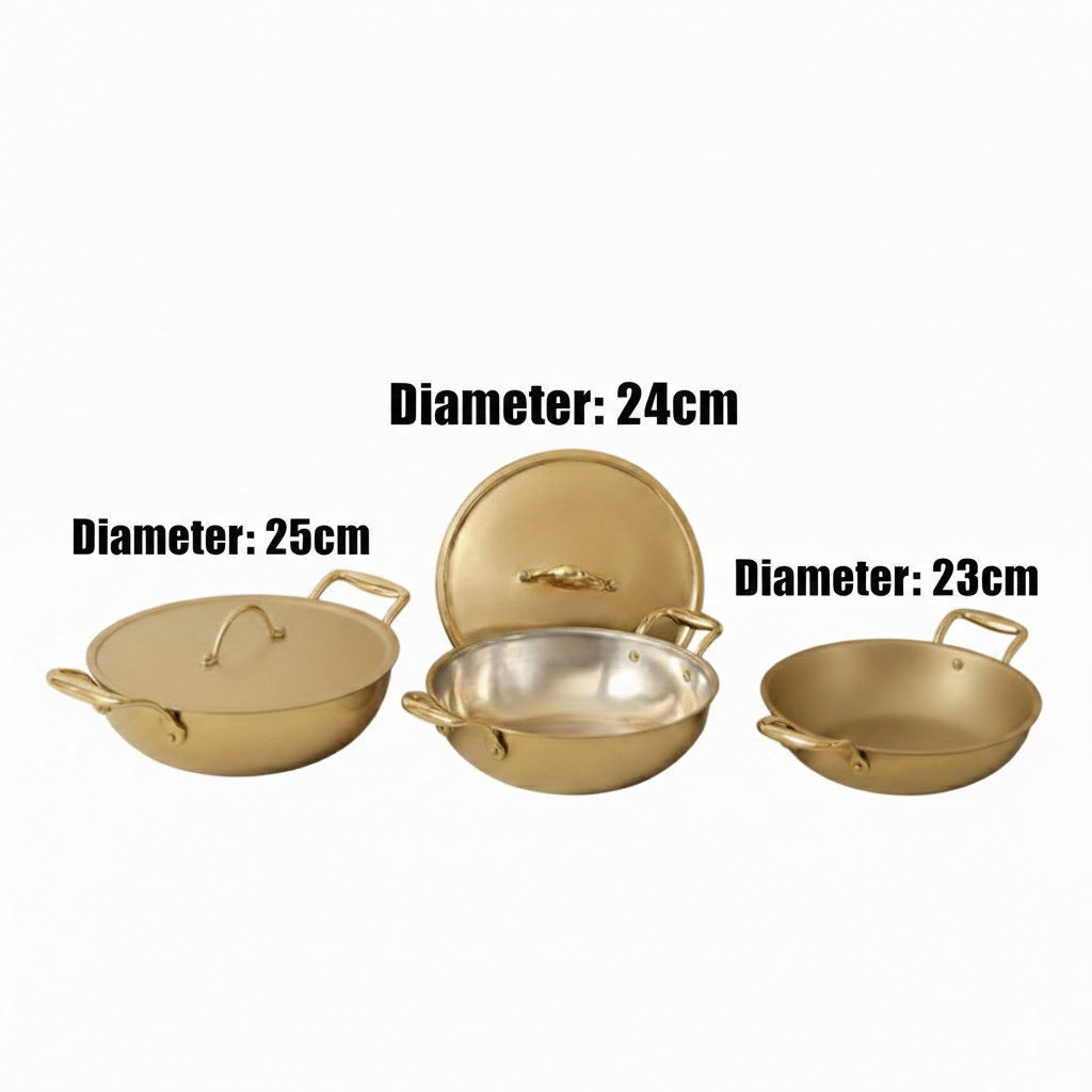 Flat Base Brass Kadhai with Lid & Tin (Kalai) Coating – Traditional Heavy Brass Cookware | RoyalStuffs