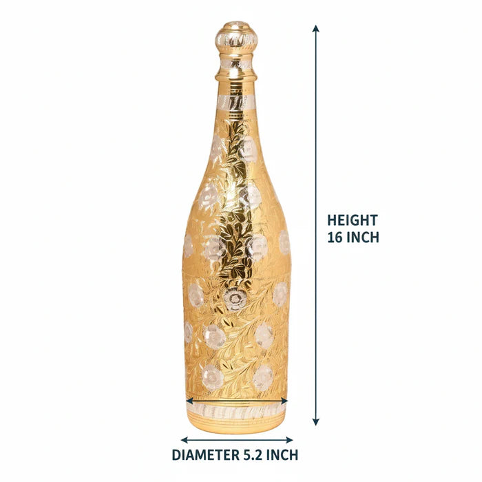 RoyalStuffs Pure Brass Royal Champagne Bottle – Hand Carved 16 Inch Decorative Showpiece
