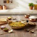 Flat Base Brass Kadhai with Lid – Tin Lined Heavy Bottom Cookware (Multiple Sizes)