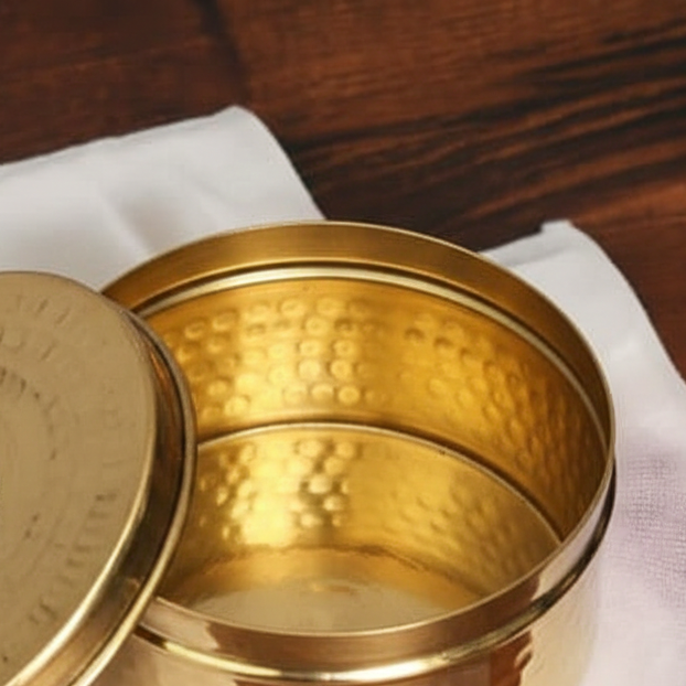 RoyalStuffs Pure Brass Gold Hammered Laddu Box Set – Set of 4 Brass Storage & Snack Containers