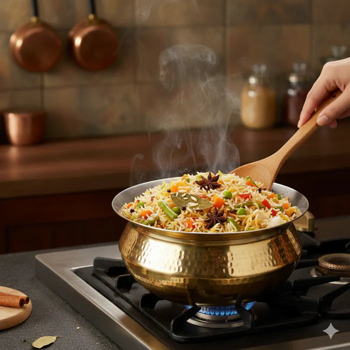 Handcrafted Brass Sipri Handi with Tin Lining – Traditional Heavy Bottom Cooking Vessel