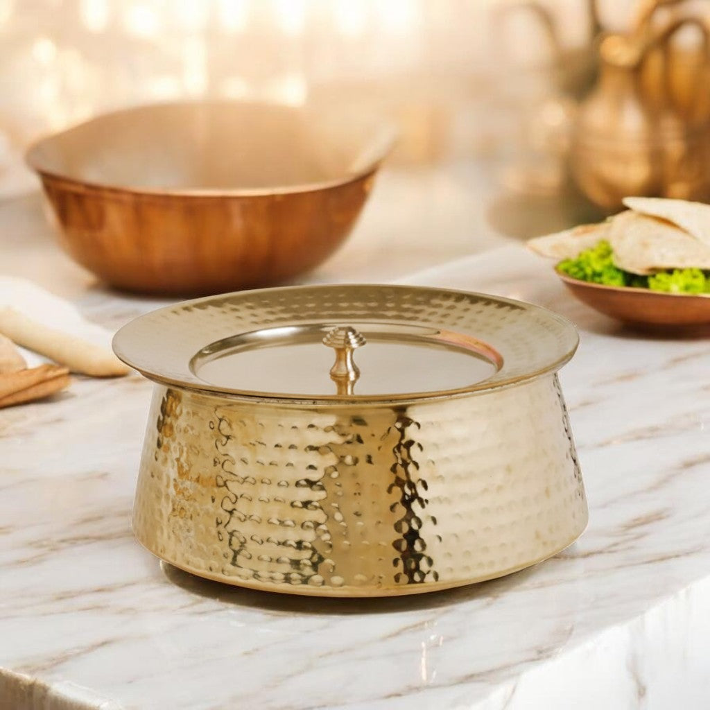 Hammered Brass Biryani Pot (Handi) with Tin Coating & Lid – Traditional Heavy Brass Cooking Vessel | 3 Sizes | RoyalStuffs