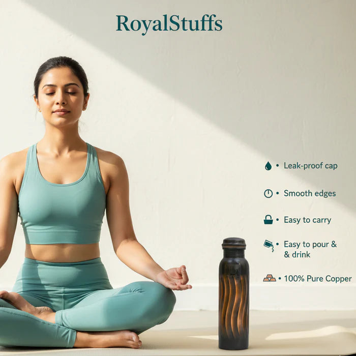 RoyalStuffs 1 Liter Copper Lehar Bottle – Leak-Proof Pure Copper Water Bottle