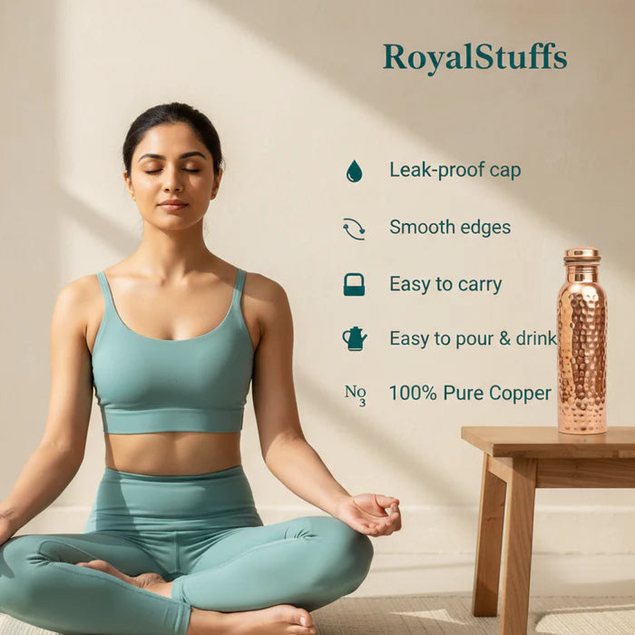 Hammered Pure Copper Water Bottle 950ml – Handcrafted Premium Drinkware