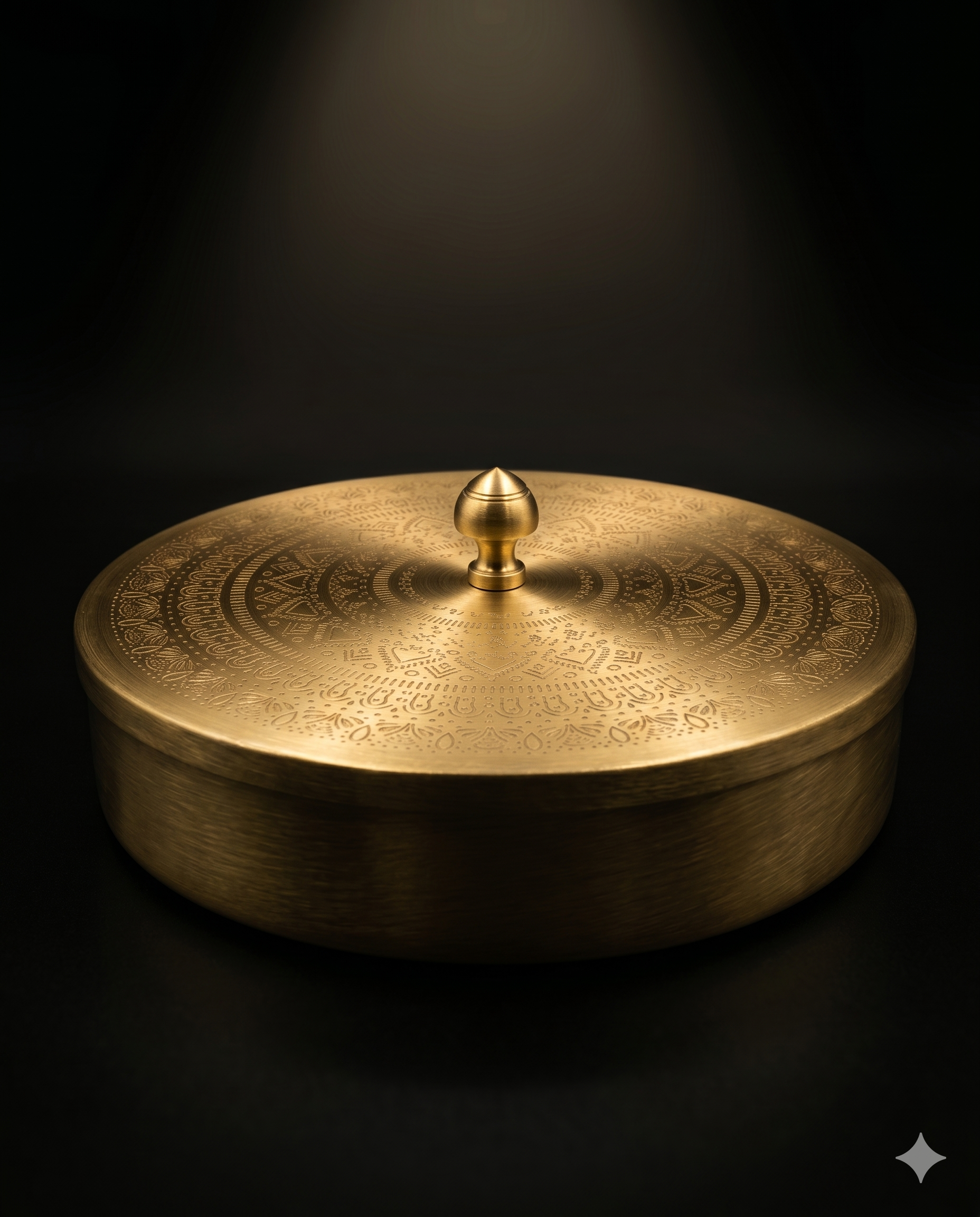 RoyalStuffs Pure Brass Chapati Box – Handcrafted Brass Roti & Puri Storage Dibba with Embossed Lid