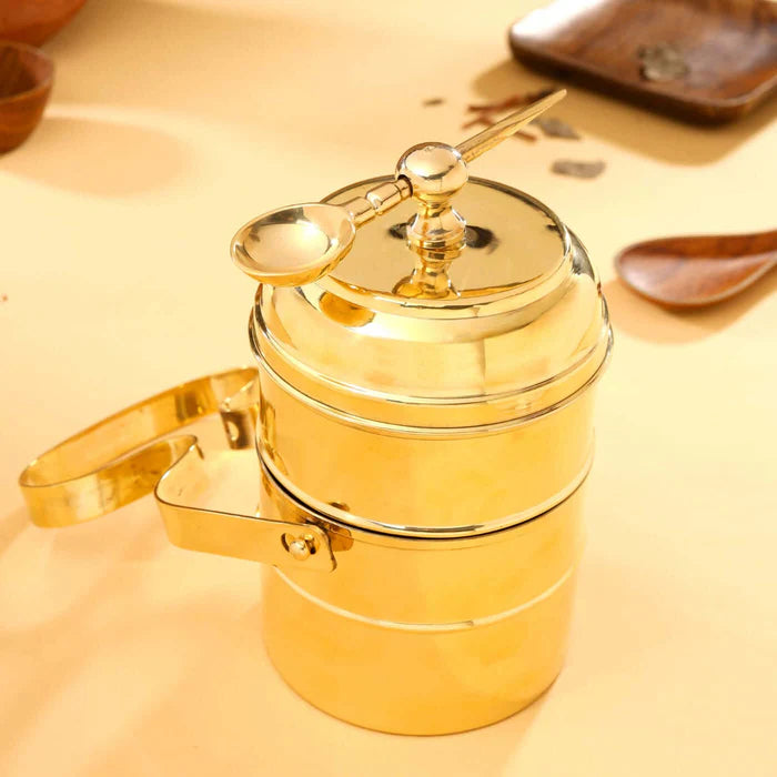 RoyalStuffs Brass 3 Tier Office Tiffin Lunch Box with Tin Lining – Portable Brass Lunch Carrier