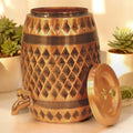 RoyalStuffs Dholak-Shaped Diamond Pattern Antique Copper Water Dispenser – Handcrafted Copper Beverage Dispenser with Tap