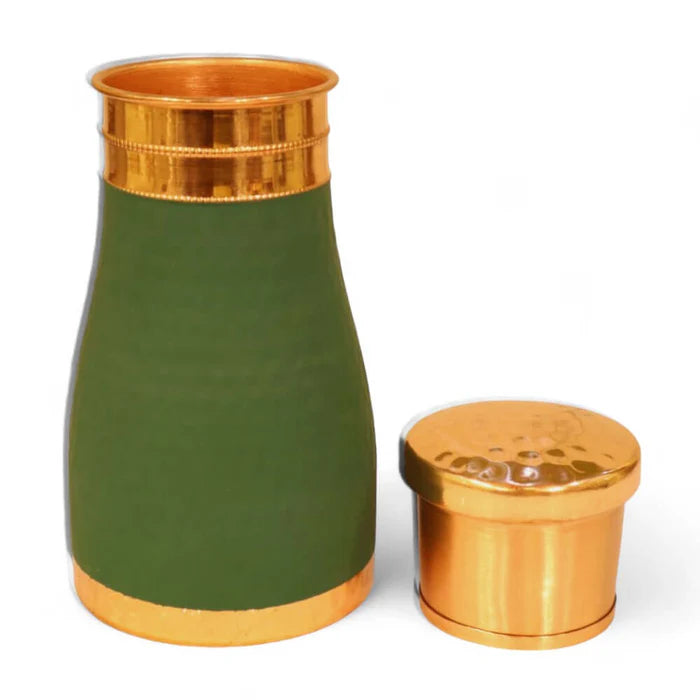 RoyalStuffs Hammered Velvet Touch Copper Bedside Carafe with Inbuilt Glass – 1 Litre