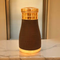 Copper Hammered Silk Finish Bedside Carafe Bottle with Inbuilt Glass (1 Liter Capacity)