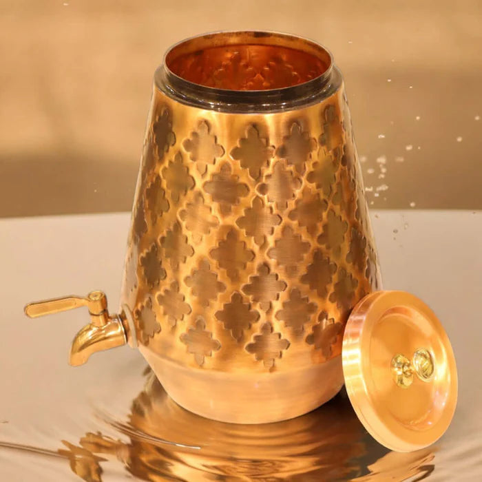RoyalStuffs 5 L Pure Copper Water Dispenser – Conical Antique Kangura Design Beverage Dispenser with Tap