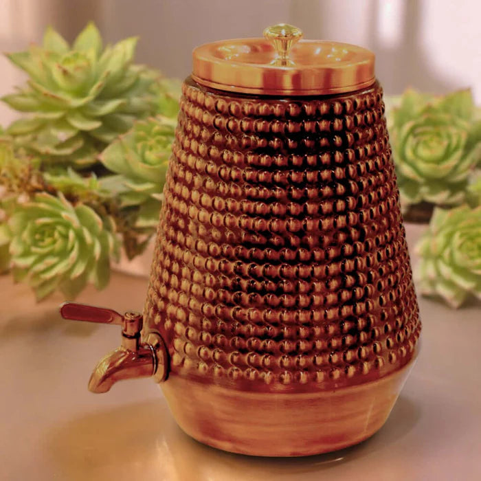 RoyalStuffs 5 L Hammered Antique Copper Water Dispenser – Handcrafted Copper Beverage Dispenser with Tap