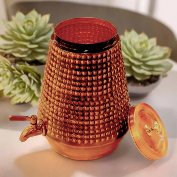 RoyalStuffs 5 L Hammered Antique Copper Water Dispenser – Handcrafted Copper Beverage Dispenser with Tap