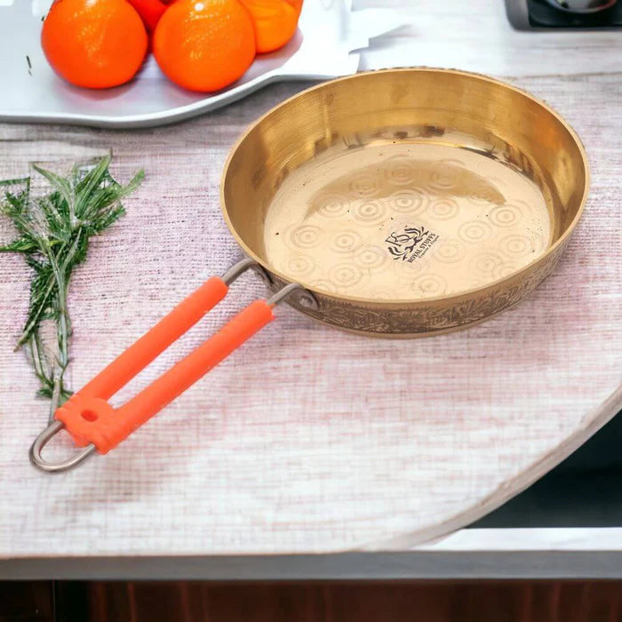 1500 ML Pure Brass Frying Pan – Handcrafted Cooking & Serving Pan with Handle