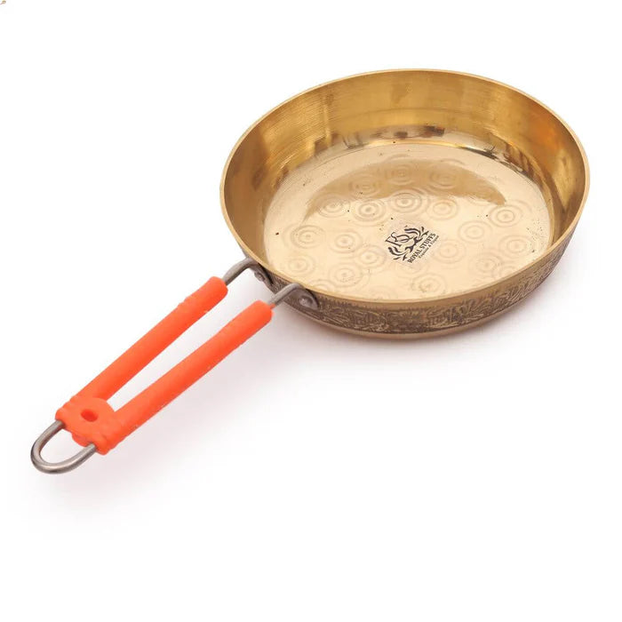 1500 ML Pure Brass Frying Pan – Handcrafted Cooking & Serving Pan with Handle