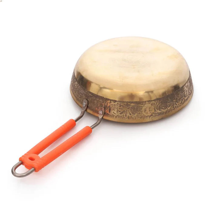 1500 ML Pure Brass Frying Pan – Handcrafted Cooking & Serving Pan with Handle
