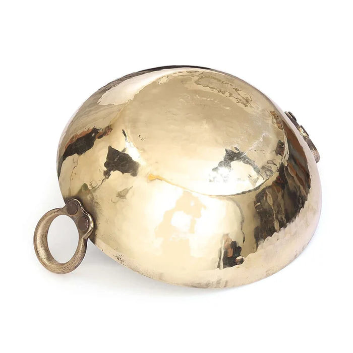 Flat Base Brass Kadhai with Lid – Tin Lined Heavy Bottom Cookware (Multiple Sizes)