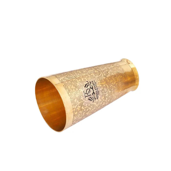 RoyalStuffs Set of 2 Pure Brass Lassi Glasses – 600 ML Embossed Traditional Design Tumblers