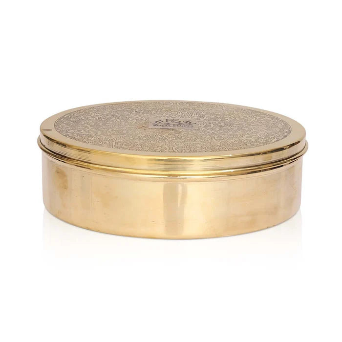 Pure Brass Chapati Box with Lid – Handmade Puri Storage Container (8 Inch)