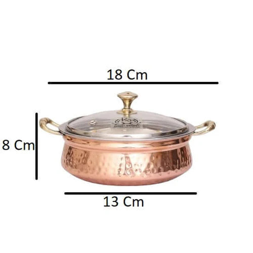 Hammered Copper Casserole with Glass Lid – Stainless Steel Serving Bowl (400 ML)