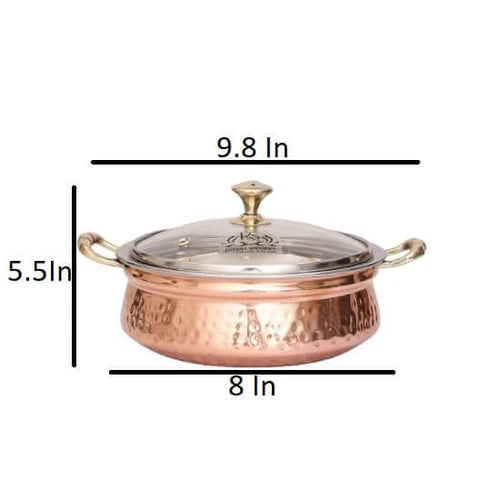 Hammered Copper Handi Bowl with Glass Lid – Stainless Steel Serving Casserole (500 ML)