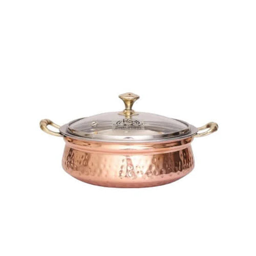Hammered Copper Casserole with Glass Lid – Stainless Steel Serving Bowl (400 ML)