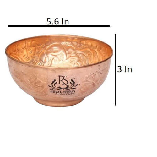 Set of 4 Embossed Leaf Design Copper Bowls – Handmade Serving Bowls (440 ML Each)