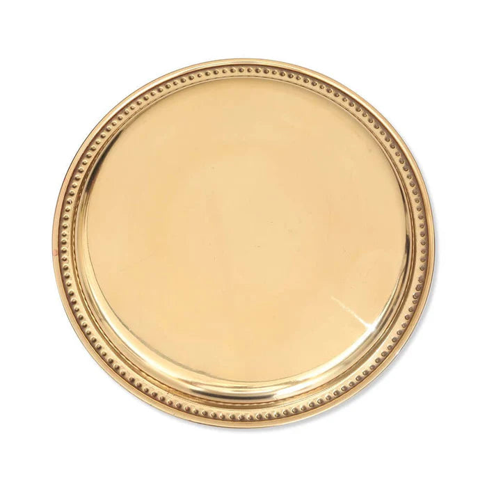 Handmade Pure Brass Plate – Embossed Design Round Serving & Dining Plate