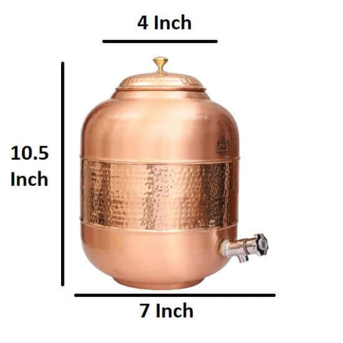 Hammered Copper Water Dispenser Matka with Tap – 4 Litre Storage & Serving Pot