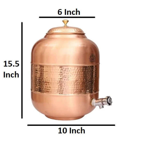12 Liter Pure Copper Water Dispenser with Hammered Design – Premium Copper Storage & Serving Tank