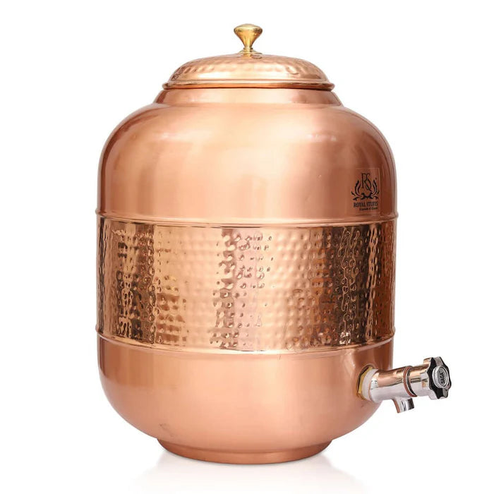 12 Liter Pure Copper Water Dispenser with Hammered Design – Premium Copper Storage & Serving Tank