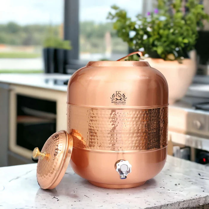 Hammered Copper Water Dispenser Matka with Tap – 4 Litre Storage & Serving Pot